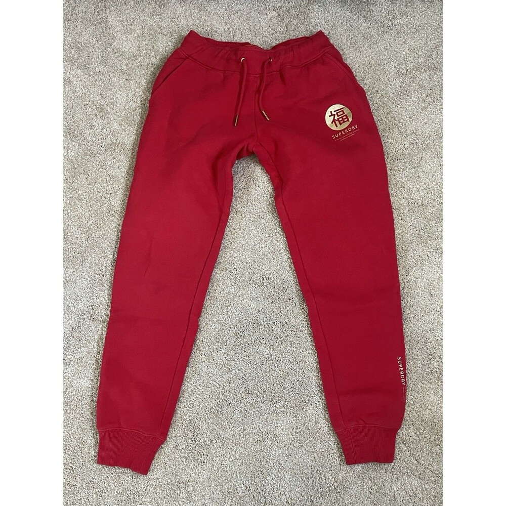 Super Dry Sweatpants Women's Size 6 Elastic Waistband Drawstring Cuff Bottom Red